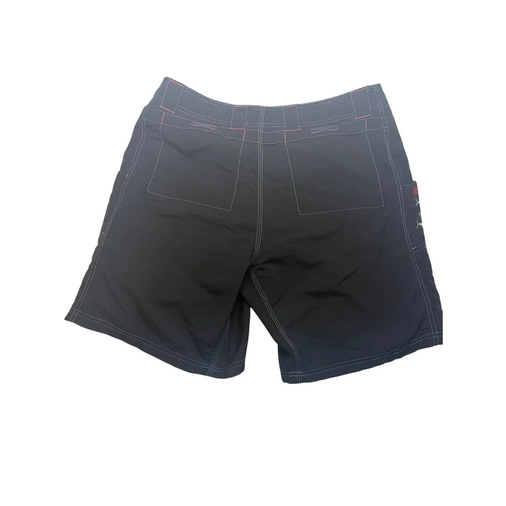 Fishworks Board Shorts 36 Black Ripstop Nylon Embroidered Fishing Cargo Shorts